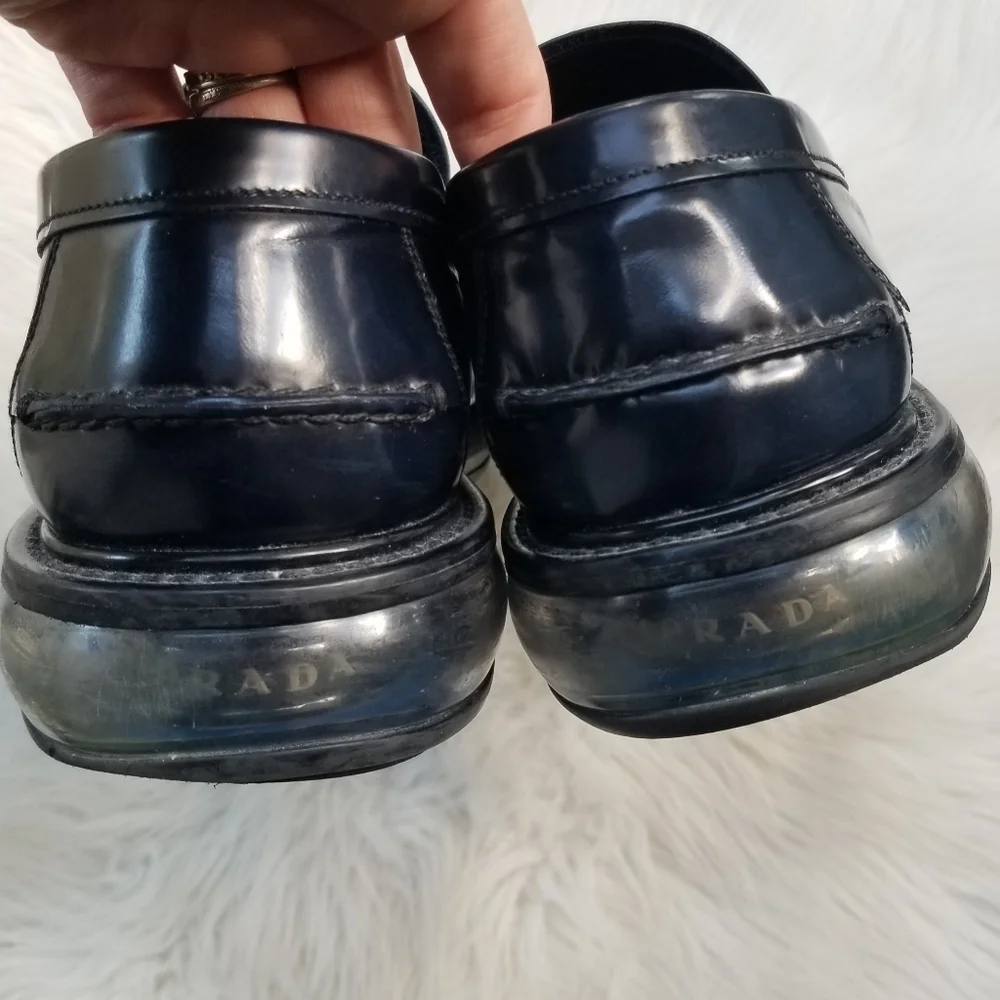 Prada Brushed Leather Transparent Sole Loafer Navy